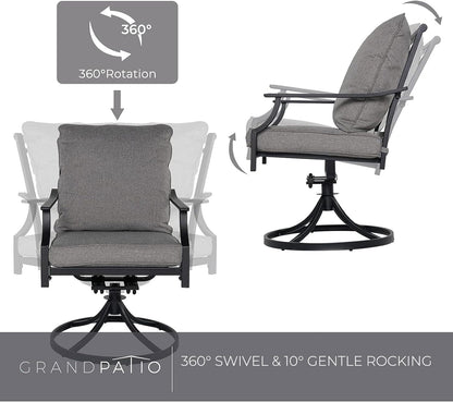 7-Piece Patio Dining Set for 6, E-Coated Outdoor Dining Set Swivel Patio Dining Chairs with Olefin Cushions & 1 Black Rectangular Faux Woodgrain Dining Table with 1.5”Market Umbrella Hole-3