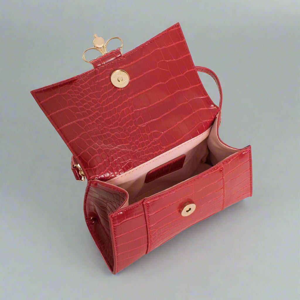 Egon Von Furstenberg red synthetic Croc embossed Handbags