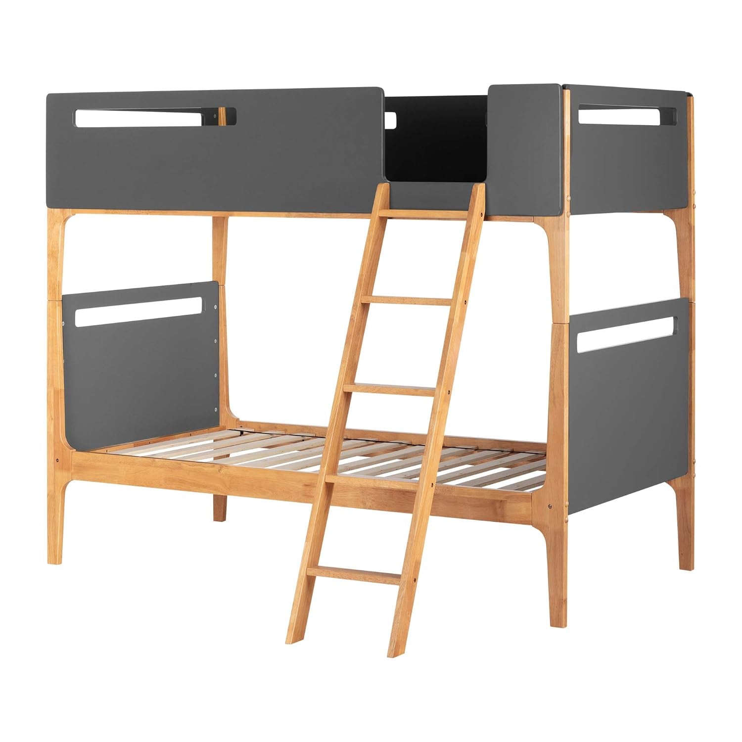 Bebble Bunk Bed, Twin, Charcoal Gray and Exotic Wood-2