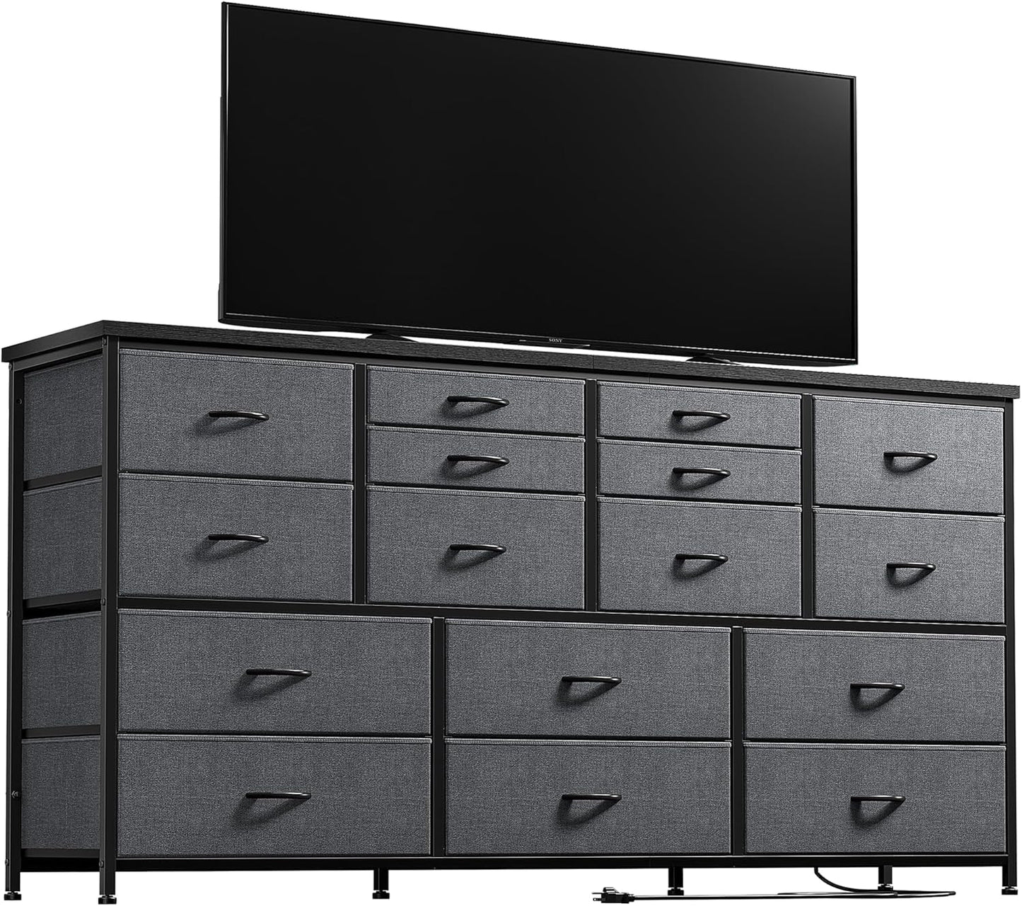 TV Stand Dresser 60''TV Stand with Charging Station TV Stands for Living Room Long Dresser for Bedroom TV Stand with 16 Drawers Storage TV Stand for Bedroom Dresser 51.1''W*11.8''D*34.8''H-0