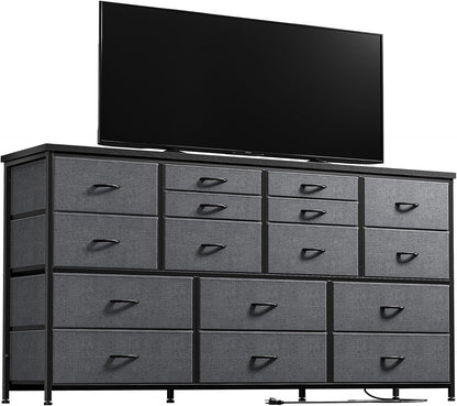 TV Stand Dresser 60''TV Stand with Charging Station TV Stands for Living Room Long Dresser for Bedroom TV Stand with 16 Drawers Storage TV Stand for Bedroom Dresser 51.1''W*11.8''D*34.8''H-0