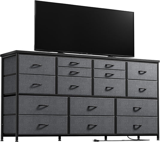 TV Stand Dresser 60''TV Stand with Charging Station TV Stands for Living Room Long Dresser for Bedroom TV Stand with 16 Drawers Storage TV Stand for Bedroom Dresser 51.1''W*11.8''D*34.8''H-0