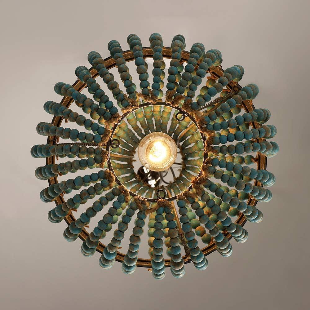 Wood Bead Chandelier Pendant Lights GrayBlue Rustic-4