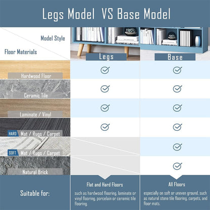 Wooden Open Shelf Bookcase - 3-Tier Floorstanding Display Cabinet Rack with Legs, 8 Cubes Free Standing Bookshelf, Bright Blue-2