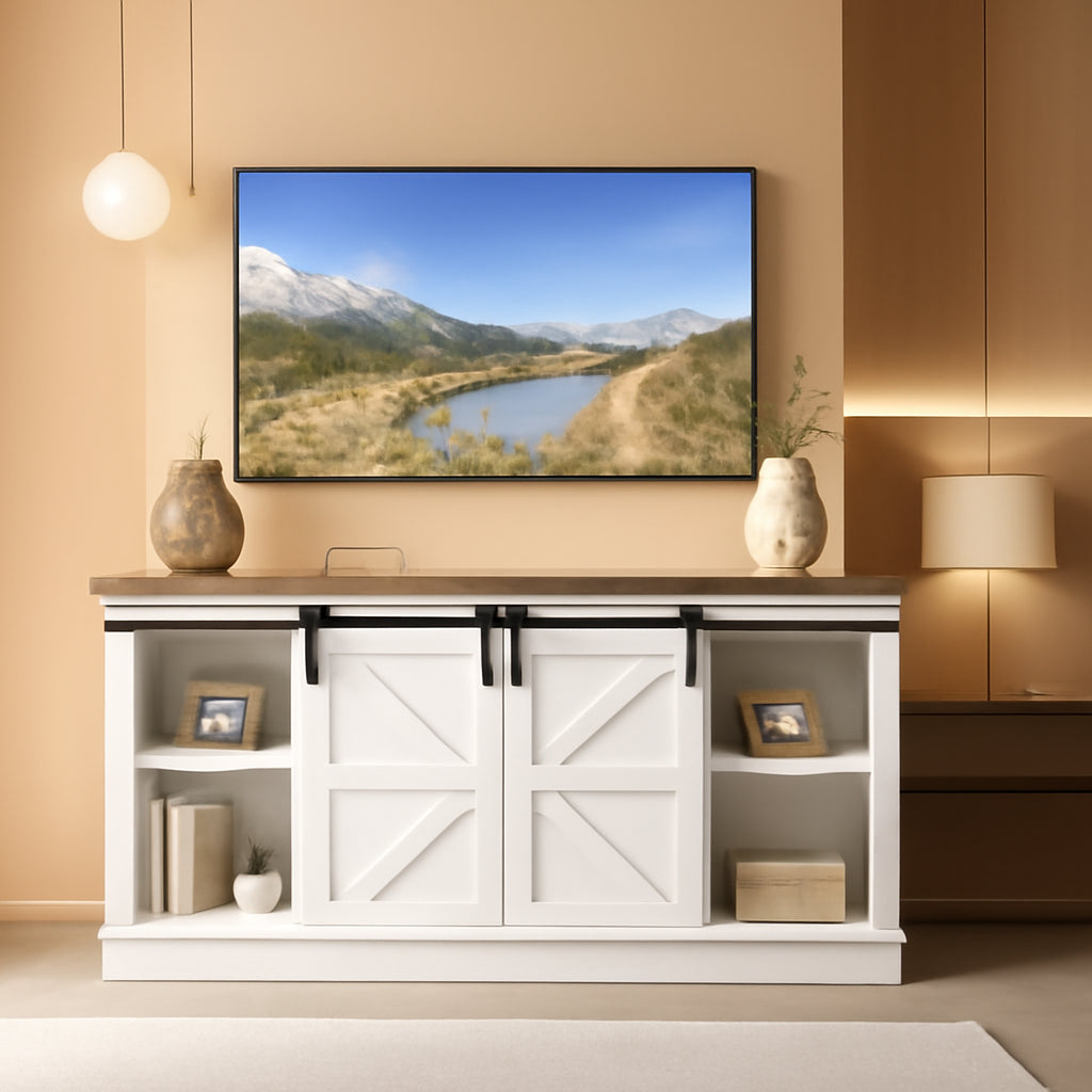 65-Inch Farmhouse TV Stand with Sliding Barn Doors-0