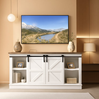 65-Inch Farmhouse TV Stand with Sliding Barn Doors-0