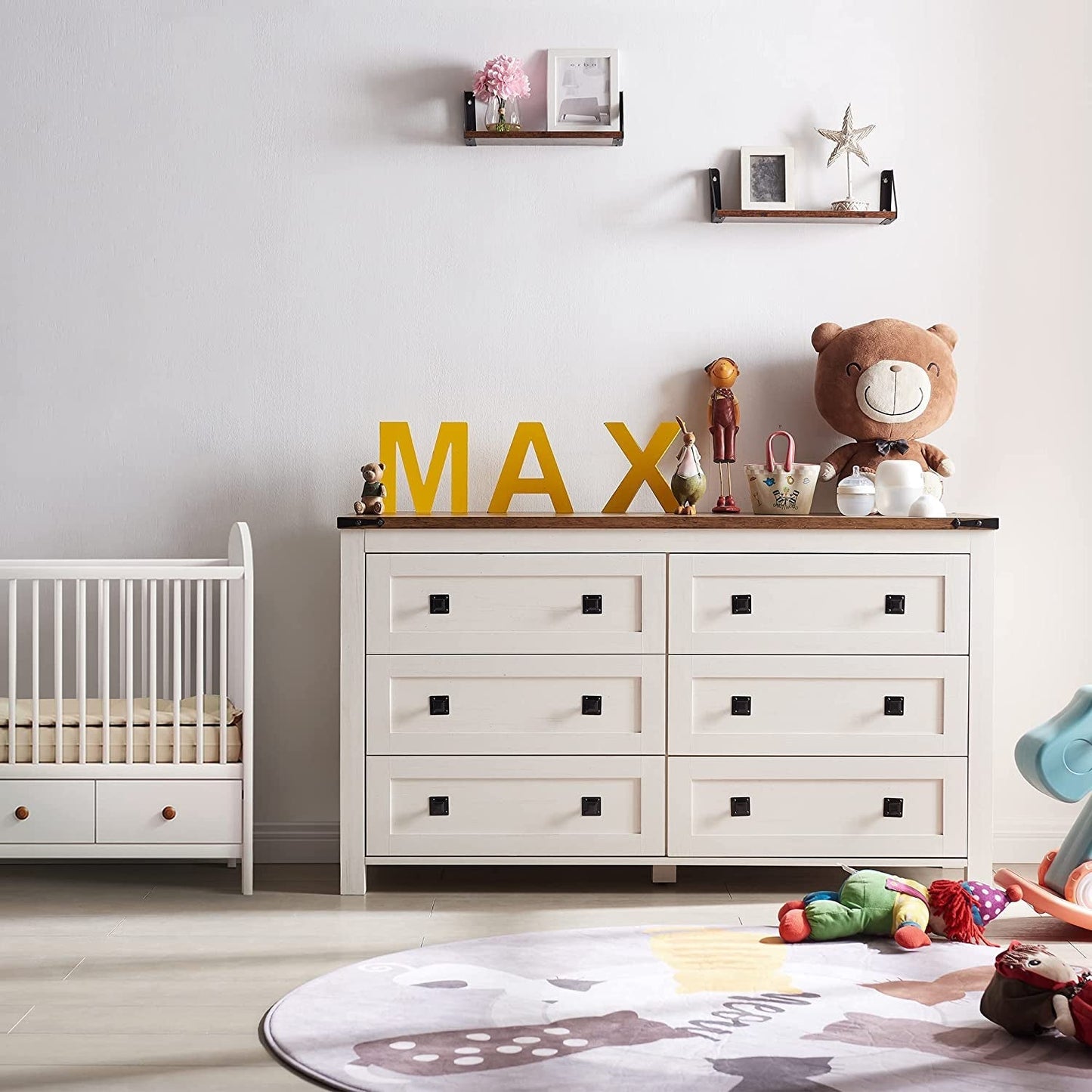 Rustic White Dresser with 6 Drawers for Bedroom Storage-3