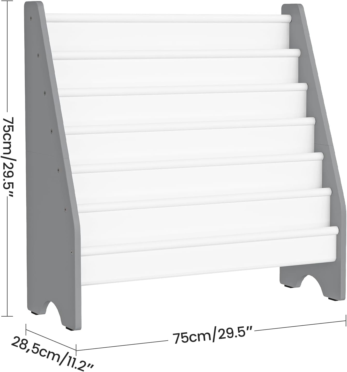 6-Tier Kids Bookshelf, Kids Sling Bookcase, Magazine and Book Storage Rack, Large Capacity Book Organizer, Book Shelf for Kids Room, Bedroom, Nursery, Playroom, White and Gray MCW07WG-2