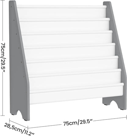 6-Tier Kids Bookshelf, Kids Sling Bookcase, Magazine and Book Storage Rack, Large Capacity Book Organizer, Book Shelf for Kids Room, Bedroom, Nursery, Playroom, White and Gray MCW07WG-2