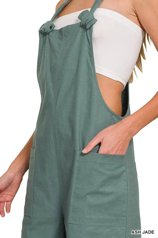 Zenana Woven Knot Strap Overalls