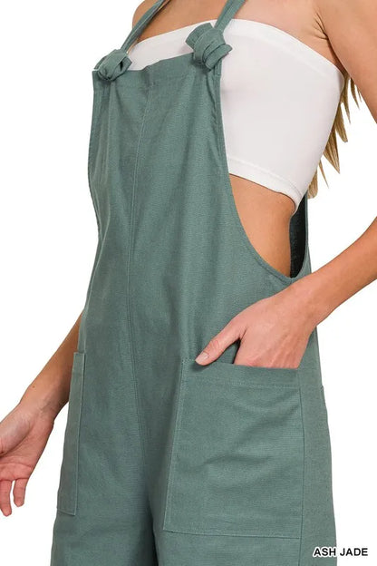 Zenana Woven Knot Strap Overalls