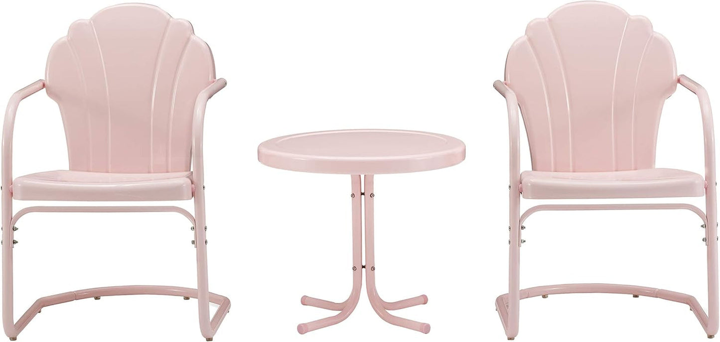 Tulip 3-Piece Outdoor Chair and Side Table Set, Retro Metal Patio Conversation Sets, Pink-1
