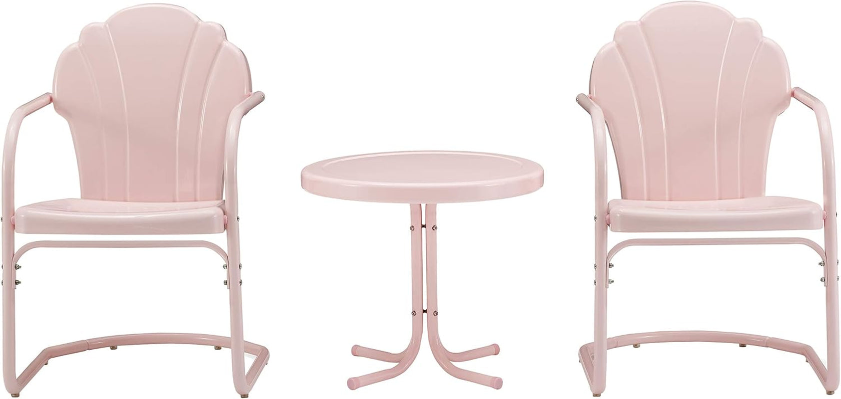 Tulip 3-Piece Outdoor Chair and Side Table Set, Retro Metal Patio Conversation Sets, Pink-1