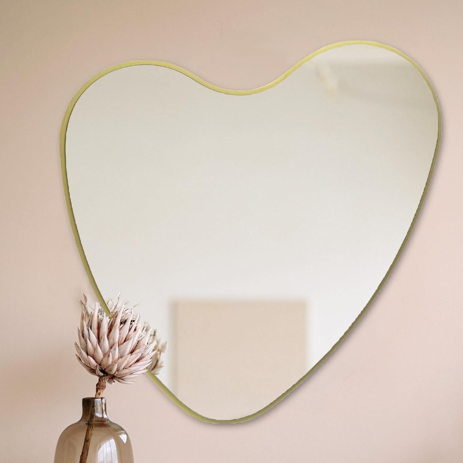 Elegant Irregular Heart Wall Mirror with Hand-Drawn Shape and Frameless Brass Edging - Modern Home Decor for Bedroom, Bathroom, Nursery, or Dorm Room - Large 26” X 26”-0