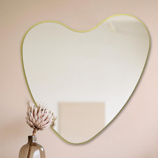 Elegant Irregular Heart Wall Mirror with Hand-Drawn Shape and Frameless Brass Edging - Modern Home Decor for Bedroom, Bathroom, Nursery, or Dorm Room - Large 26” X 26”-0