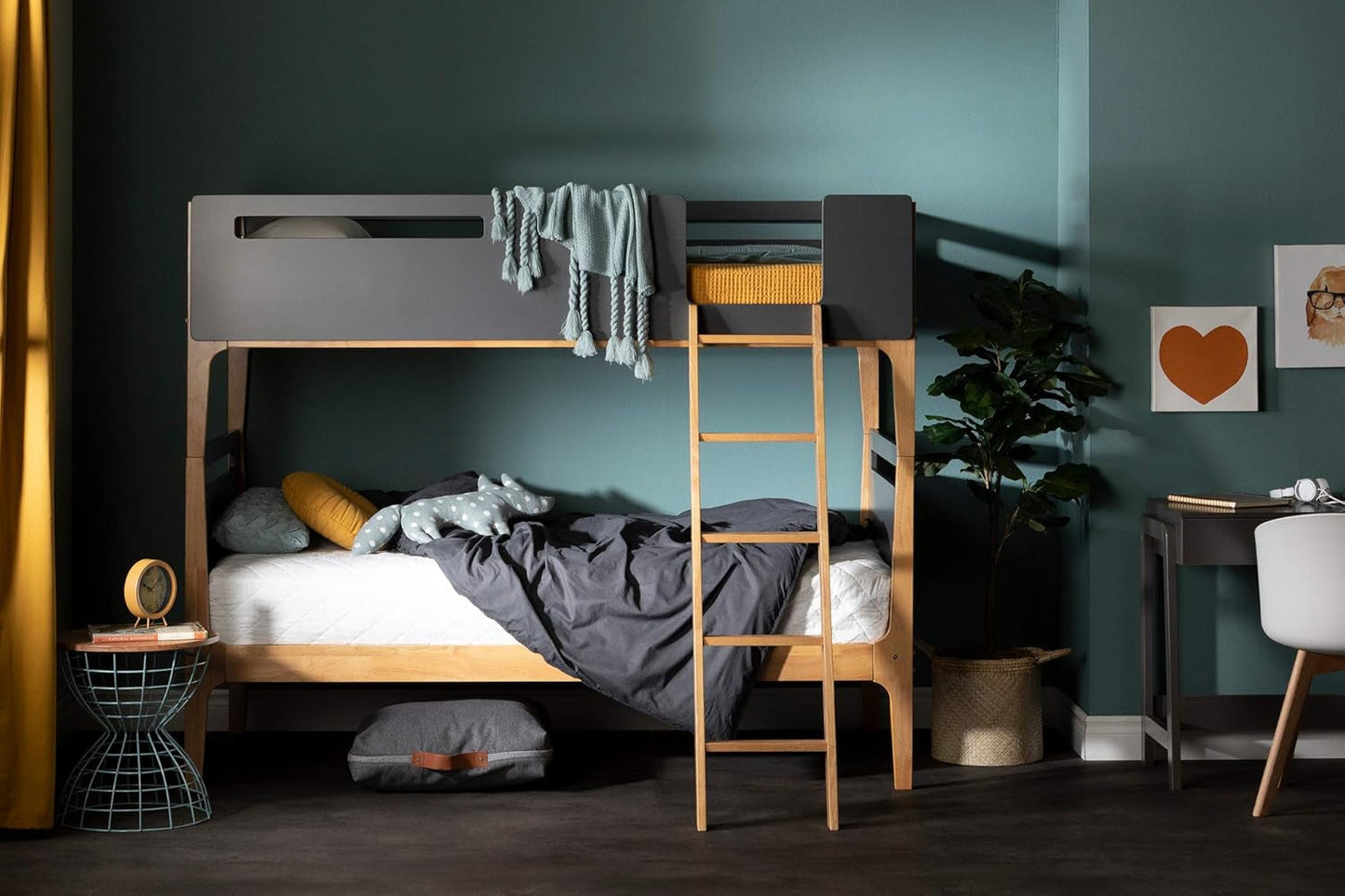 Bebble Bunk Bed, Twin, Charcoal Gray and Exotic Wood-3