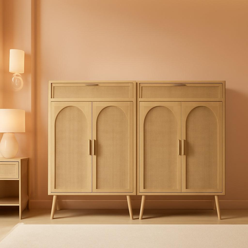 Natural Rattan Storage Cabinet Buffet Sideboard Drawers-0