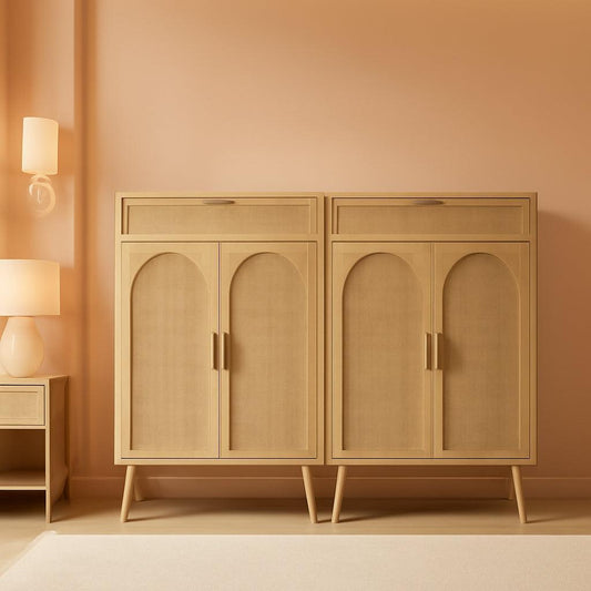 Natural Rattan Storage Cabinet Buffet Sideboard Drawers-0