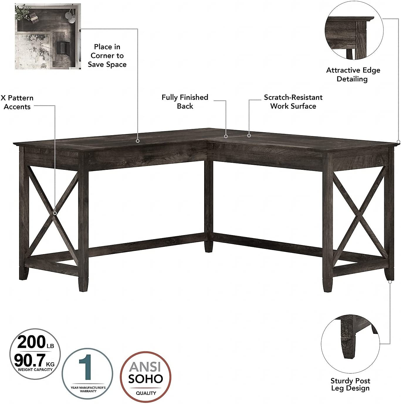 Key West L Shaped Desk with Mobile File Cabinet-4