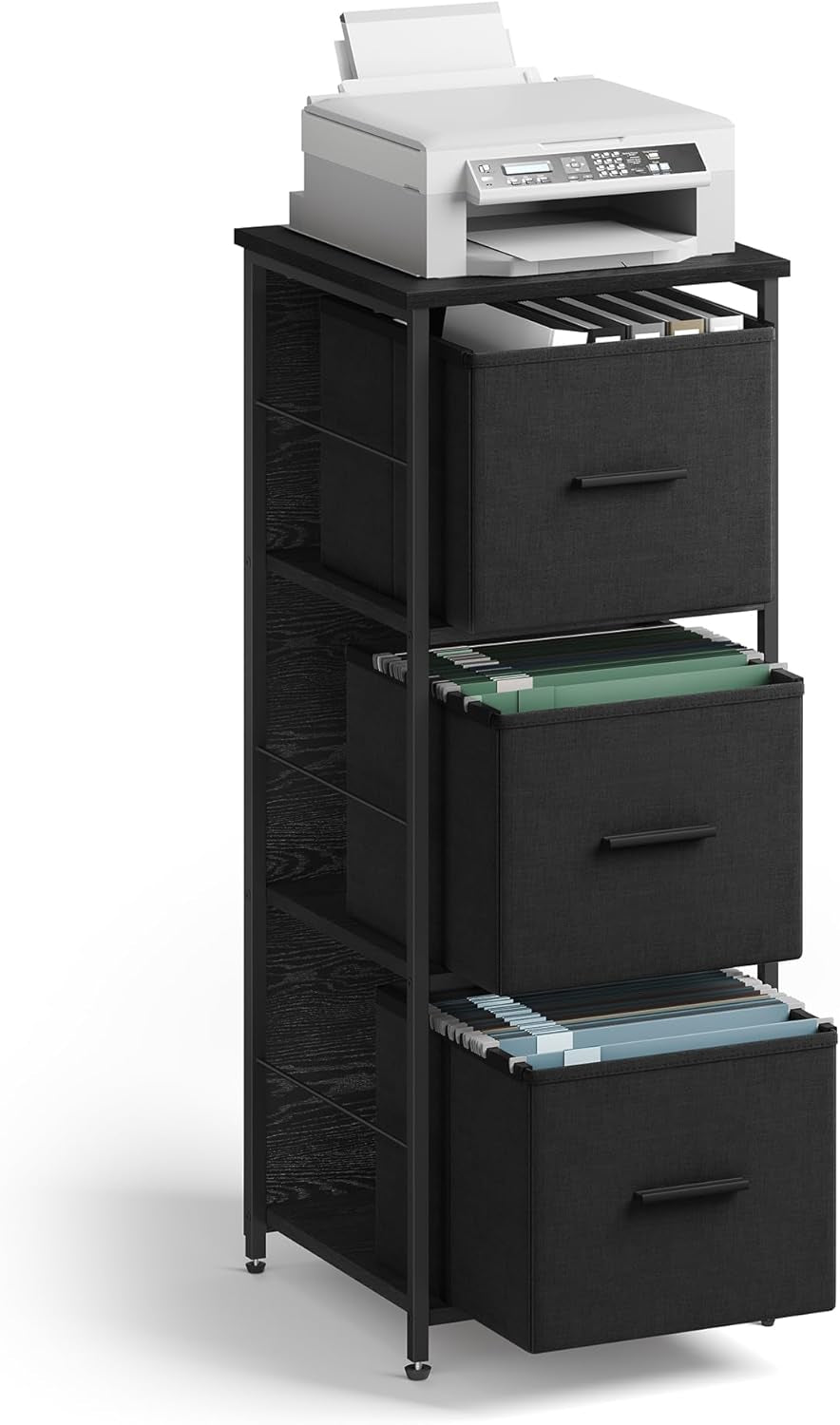 File Cabinet with 3 Drawers, Printer Stand, Cube Storage Shelf, for A4, Letter-Size Files, Hanging File Folders, File Storage Box, Home Office, Ebony Black and Ink Black UOFC058B56-0