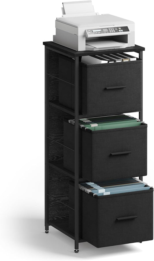 File Cabinet with 3 Drawers, Printer Stand, Cube Storage Shelf, for A4, Letter-Size Files, Hanging File Folders, File Storage Box, Home Office, Ebony Black and Ink Black UOFC058B56-0