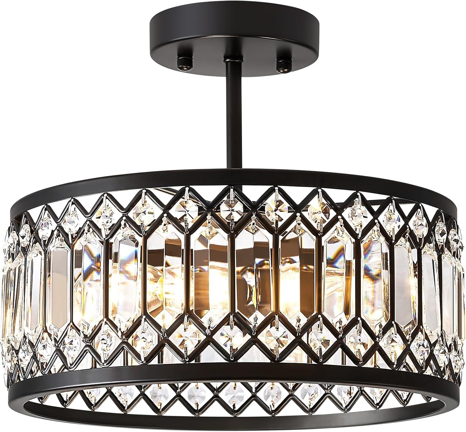Crystal Black Three Light Semi Flush Mount Ceiling Light-0