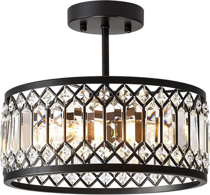 Crystal Black Three Light Semi Flush Mount Ceiling Light-0