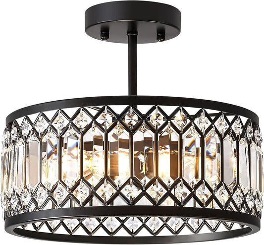 Crystal Black Three Light Semi Flush Mount Ceiling Light-0