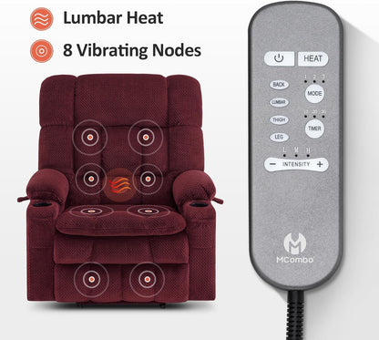Large Dual Motor Power Lift Recliner Chair Sofa with Massage and Heat for Big Elderly People, Infinite Position, USB Ports, Fabric R7891 (Large-Wide, Burgundy)-4