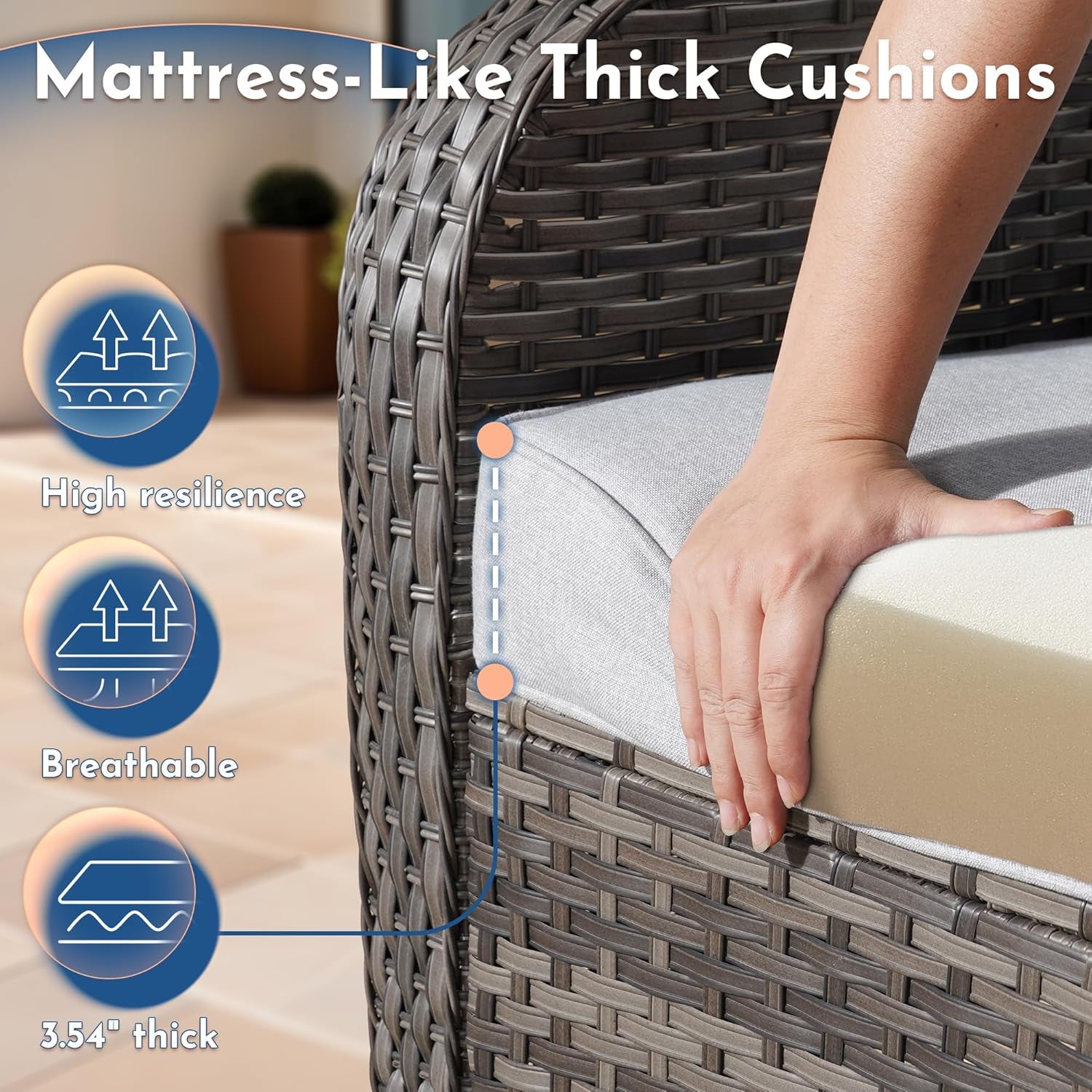 icker Patio Furniture Set with Swivel Rocker Chairs Outdoor Loveseat Sofa and Rattan Coffee Table, 5 Pieces Outdoor Conversation Sets for Patio Porch Deck Backyard Poolside, Light Gray-3