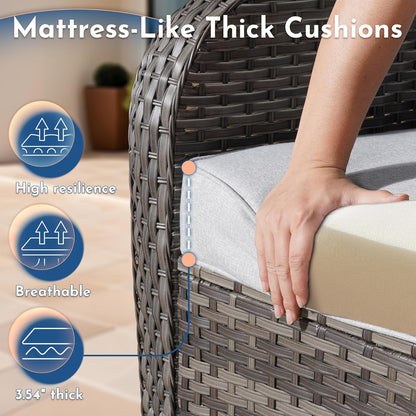 icker Patio Furniture Set with Swivel Rocker Chairs Outdoor Loveseat Sofa and Rattan Coffee Table, 5 Pieces Outdoor Conversation Sets for Patio Porch Deck Backyard Poolside, Light Gray-3