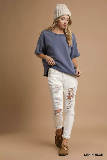 Umgee Mineral Wash Round Neck Top