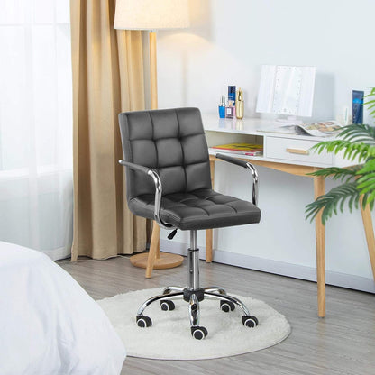 Grey Leather Office Chair with Armrests and Wheels-0