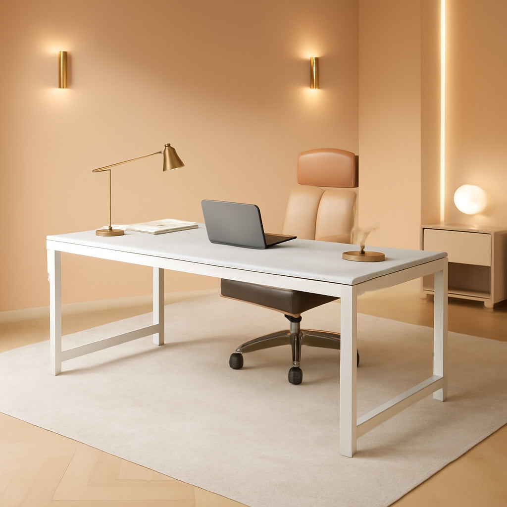 70.8”Executive Desk, Large Office Computer Desk with Thicken Frame, Modern Simple Workstation Business Furniture for Home Office, White-0