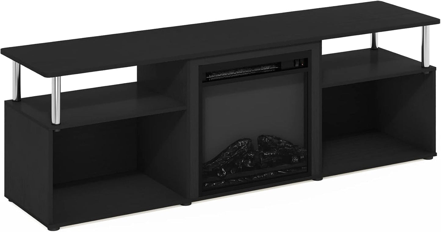 Jensen Open Storage Fireplace Entertainment Center for TV up to 70 Inch with Stainless Steel Tubes, Americano/Chrome-4