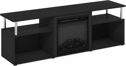 Jensen Open Storage Fireplace Entertainment Center for TV up to 70 Inch with Stainless Steel Tubes, Americano/Chrome-4