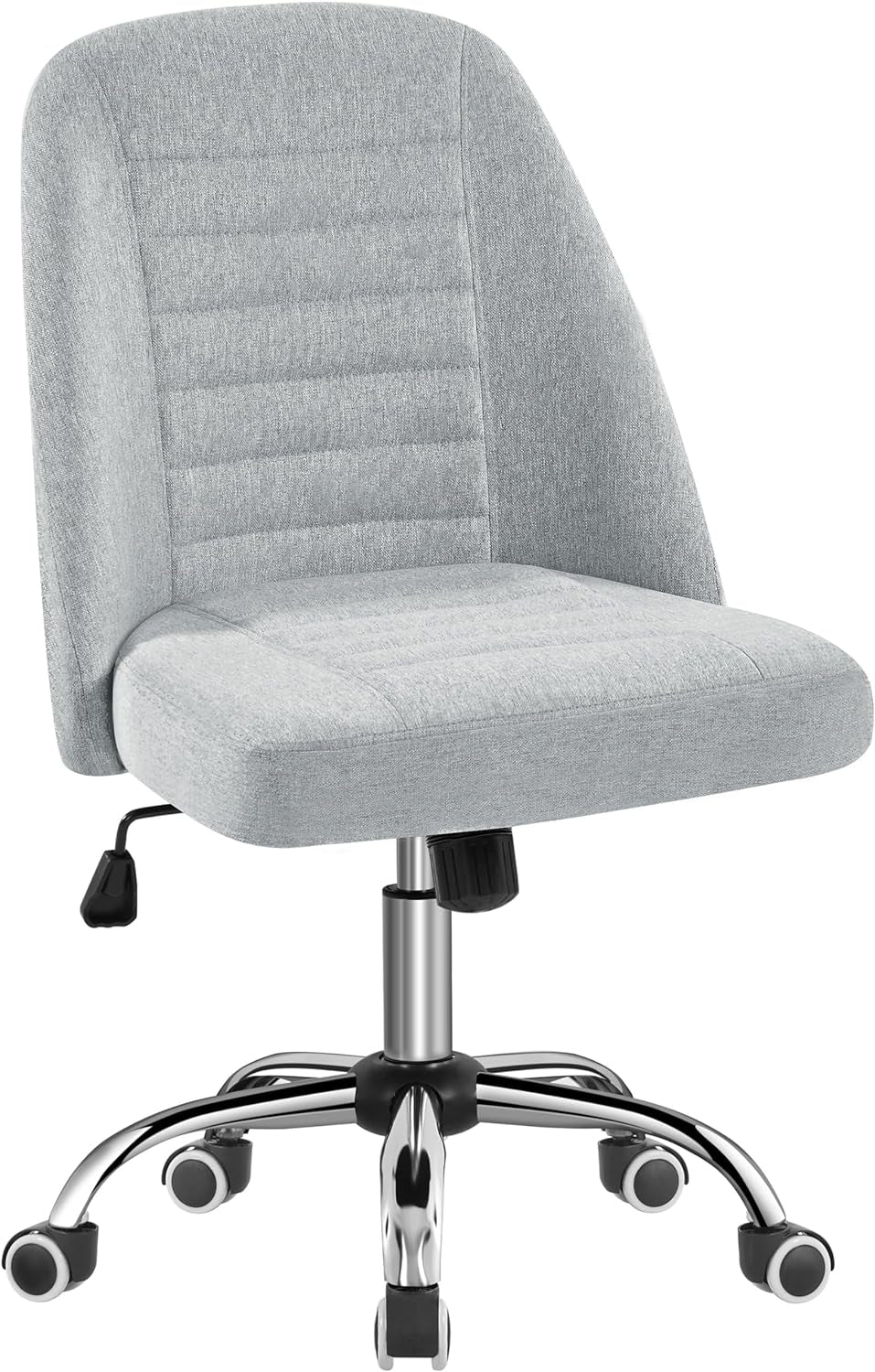 Home Office Desk Chairs, Modern Armless Vanity Chair, Mid Back Desk Chair, Linen Fabric Computer Task Chair with Rolling Wheels, Metal Base-0