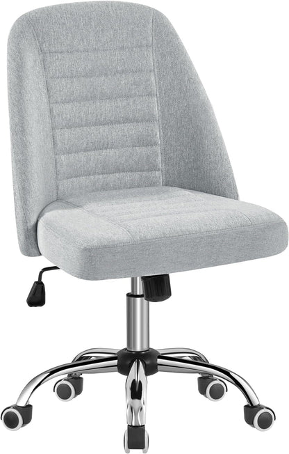 Home Office Desk Chairs, Modern Armless Vanity Chair, Mid Back Desk Chair, Linen Fabric Computer Task Chair with Rolling Wheels, Metal Base-0