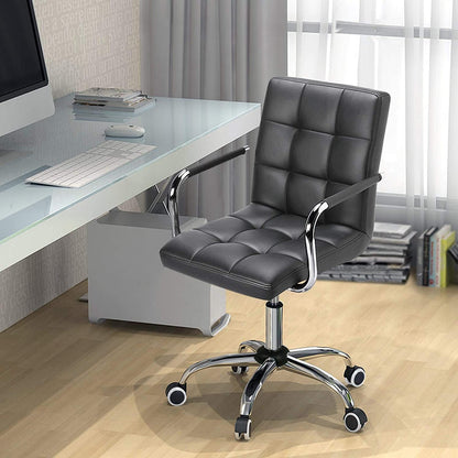Grey Leather Office Chair with Armrests and Wheels-1