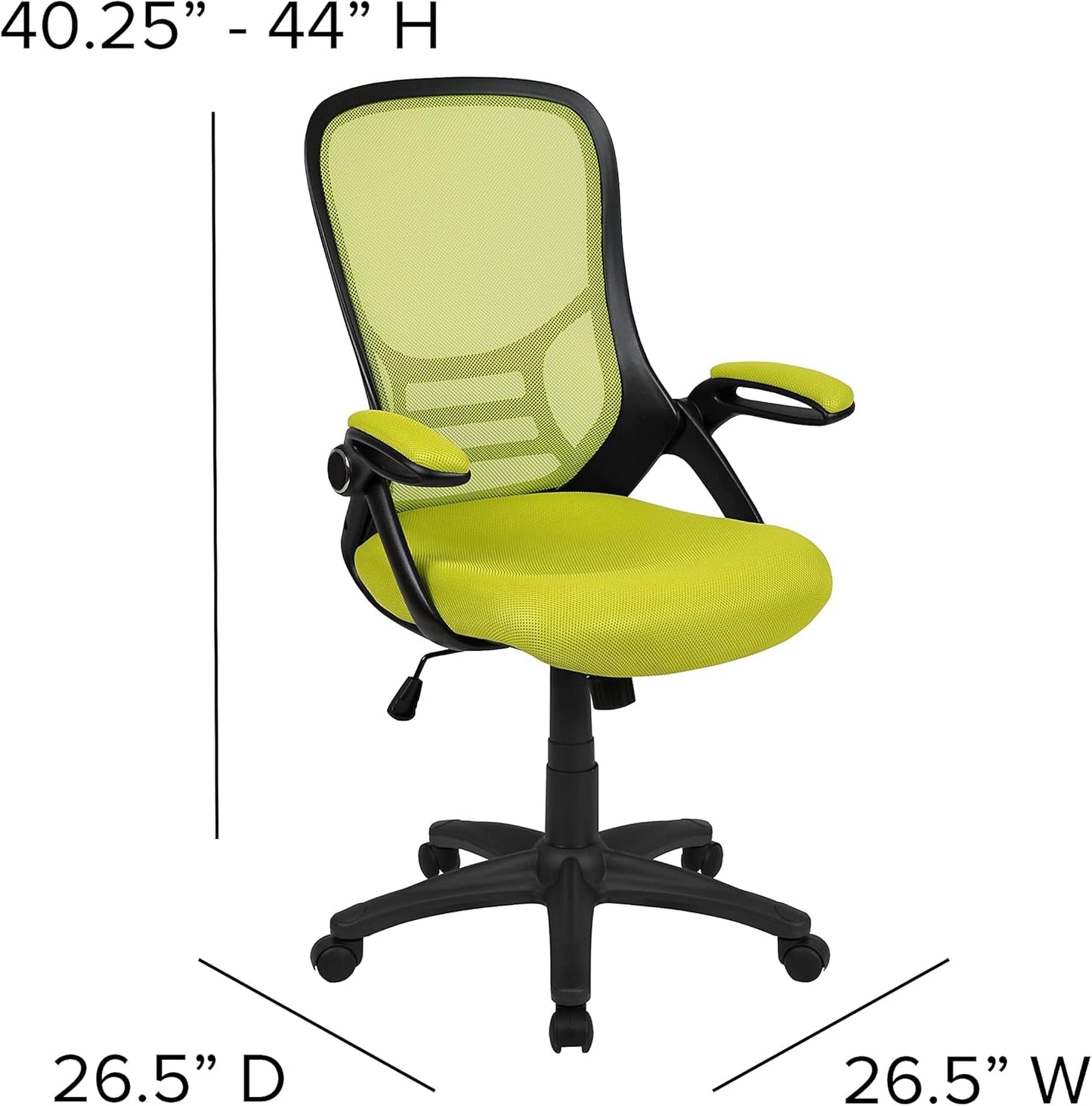 Porter Mesh High Back Ergonomic Swivel Office Chair with Lumbar Support, Flip-Up Arms, Tilt Lock/Tilt Tension, Height Adjustable, Black/Green Frame-2