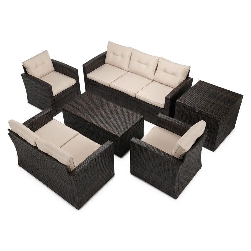 Rattan 7 Person Outdoor Seating Group With Cushions-0