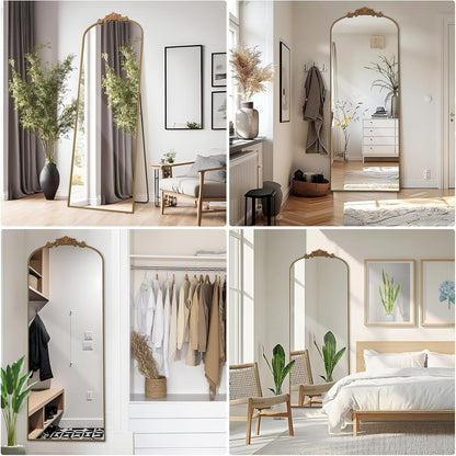 Filigree Floor Mirror, 71"L X 30"W, Gold Aluminum Alloy Framed, Modern Style, Full Length Mirror with Stand or Wall Mount, Explosion Proof, Perfect for Home Decor and Selfies-4