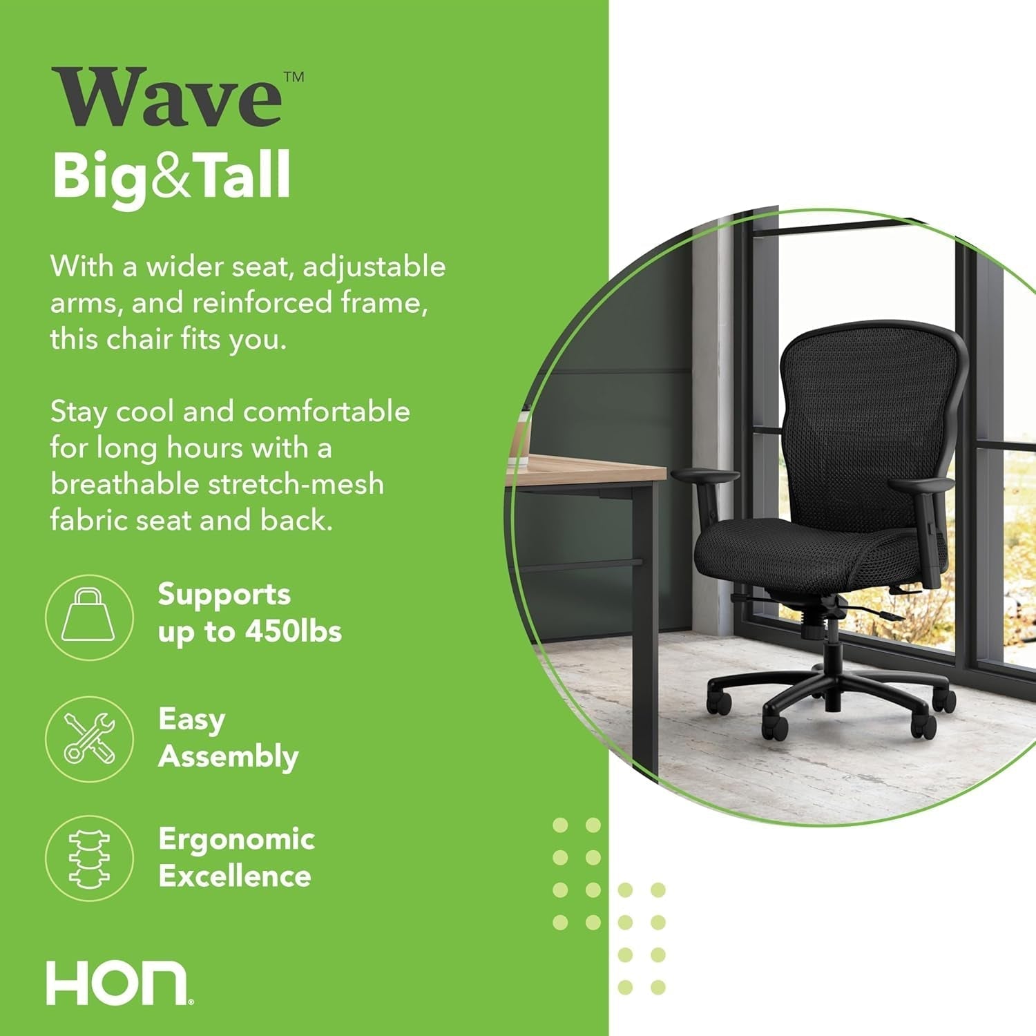 Wave Big and Tall Office Chair 450Lbs - Breathable Stretch Mesh Back & Seat Extra Wide Desk Chair - plus Size Executive Office Chair Ergonomic Heavy Duty Tilt Recline, Oversized Wide Office Chair-2