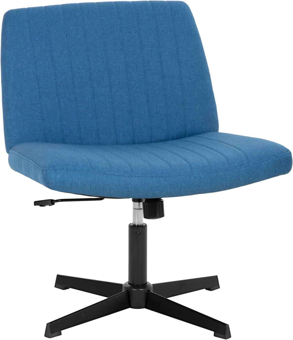 Criss Cross Chair,Armless Cross Legged Office Chair,Wide Comfty Desk Chair with No Wheels Modern Height Adjustable,Swivel Fabric Vanity Chair Computer Task Chair (Pack of 1, Blue)-0