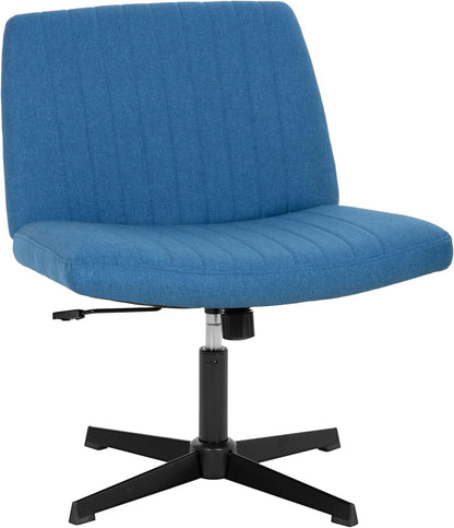 Criss Cross Chair,Armless Cross Legged Office Chair,Wide Comfty Desk Chair with No Wheels Modern Height Adjustable,Swivel Fabric Vanity Chair Computer Task Chair (Pack of 1, Blue)-0
