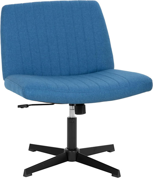 Criss Cross Chair,Armless Cross Legged Office Chair,Wide Comfty Desk Chair with No Wheels Modern Height Adjustable,Swivel Fabric Vanity Chair Computer Task Chair (Pack of 1, Blue)-0
