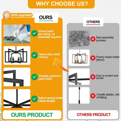 Modern Black 6 Light Chandelier 25 Inch Dining Room-3