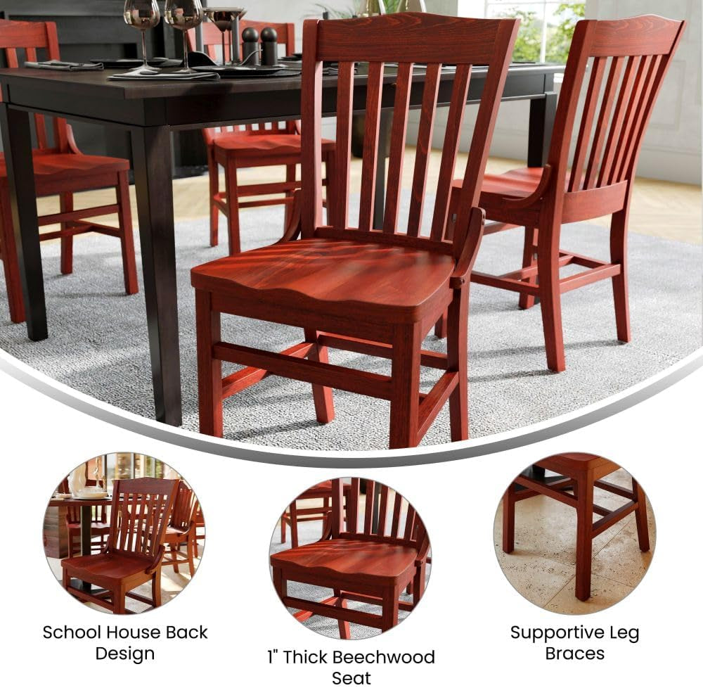 Hercules Series School House Back Wood Restaurant Chair, Classic Armless Dining Chair for Restaurants/Kitchens, Mahogany Wood Finish-3