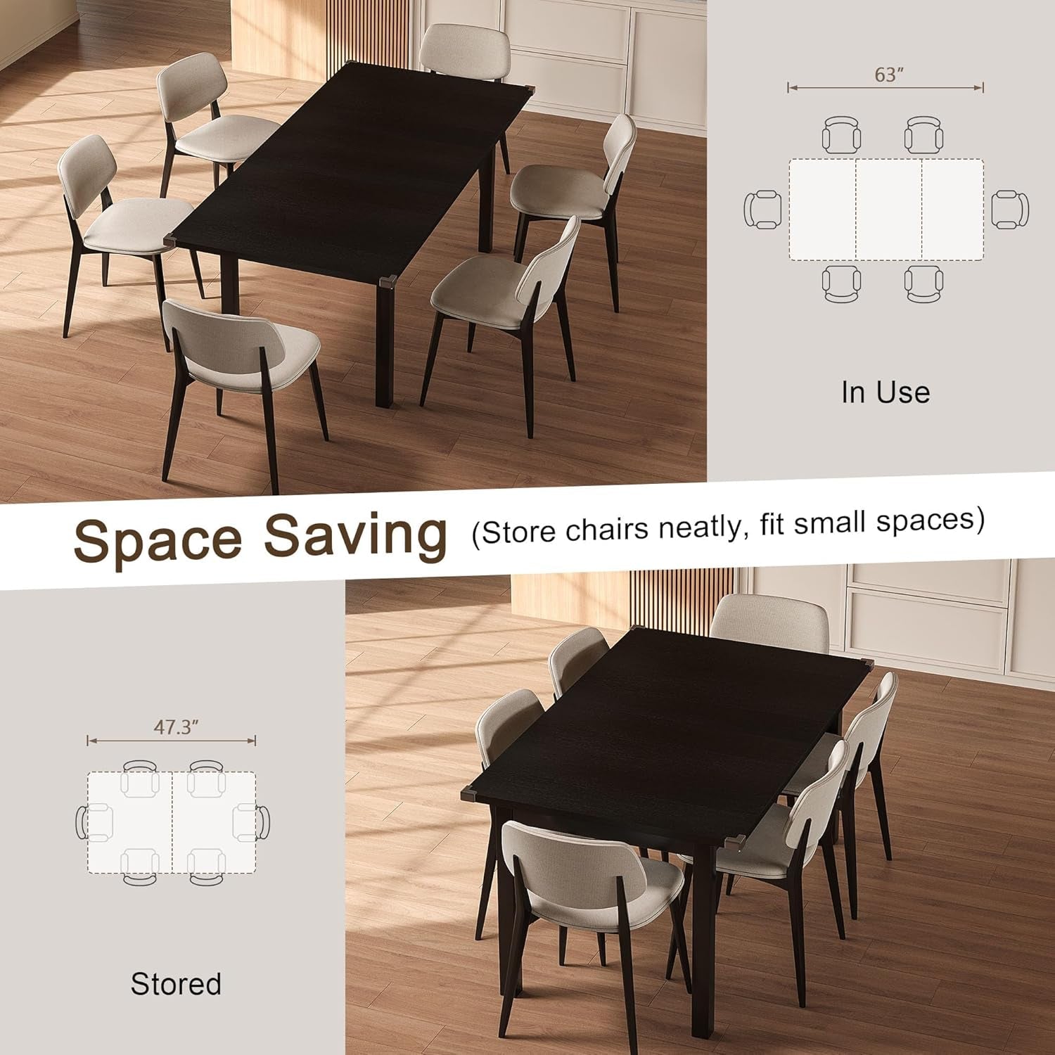 Black Modern Extendable Dining Table 63 Inch 4 To 6-3