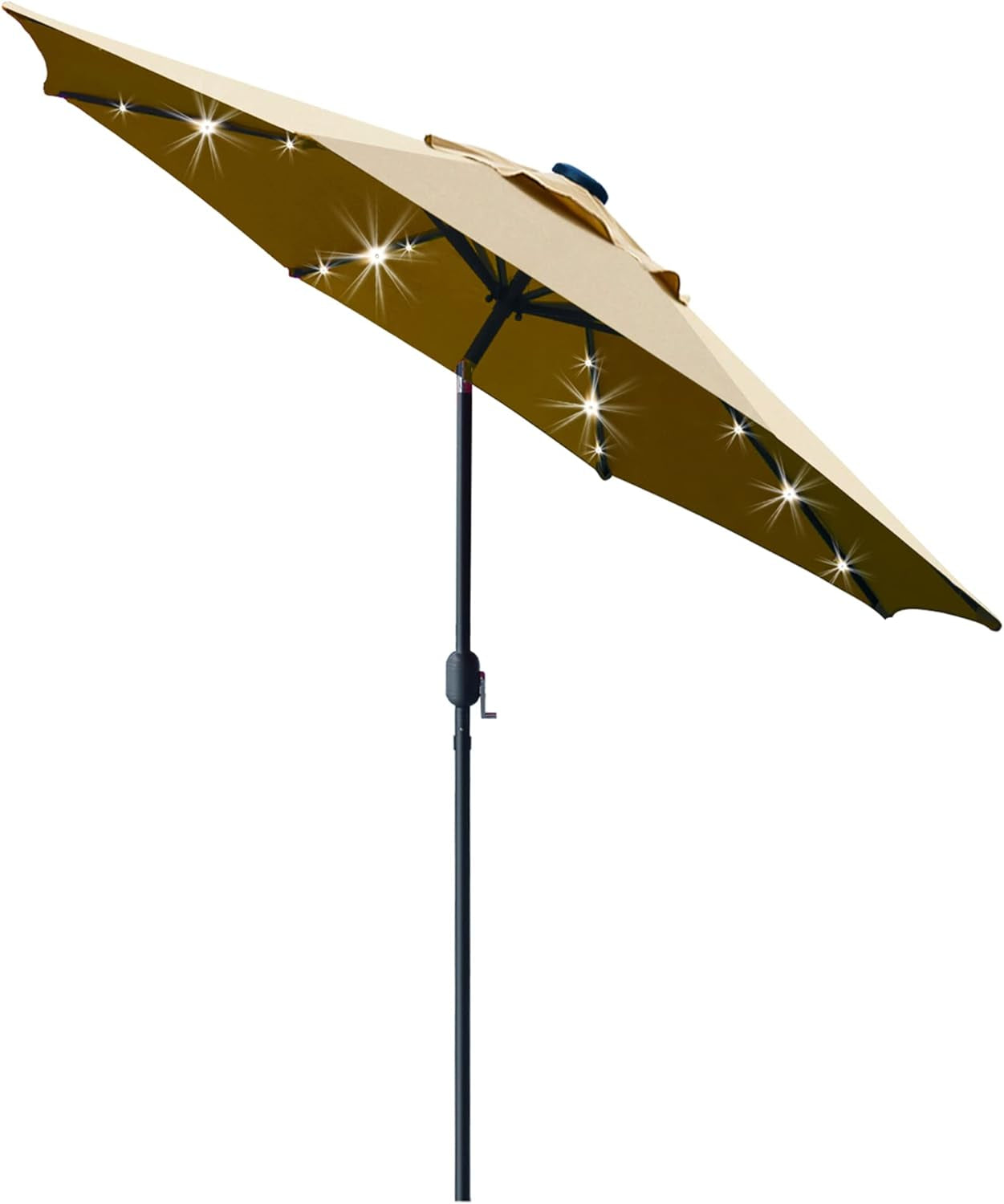 9' Solar LED Lighted Patio Umbrella with 8 Ribs/Tilt Adjustment and Crank Lift System (Light Tan)-1